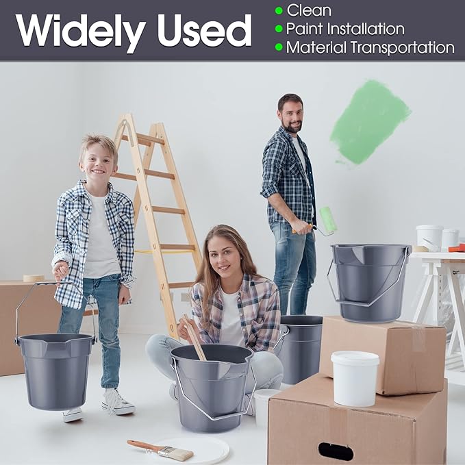 6 Pcs 2.5 Gallon Bucket for Cleaning Plastic Heavy Duty Clean Bucket with Handle and Spout Industrial Storage Container(Grey)