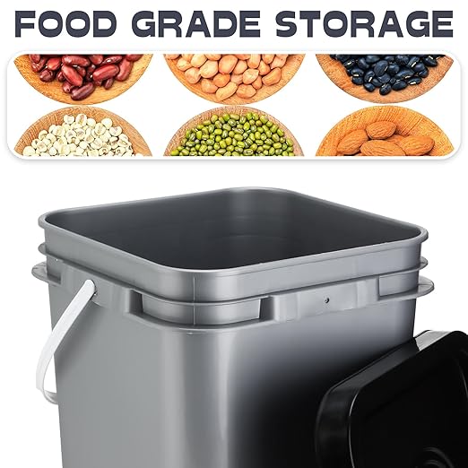 Vesici 12 Pcs 5 Gallon Square Bucket Pail with Plastic Handle and Lid Heavy Duty Storage Food Container with DIY Label Sticker for Food Multipurpose Paint Water Crafts Project(Gray)