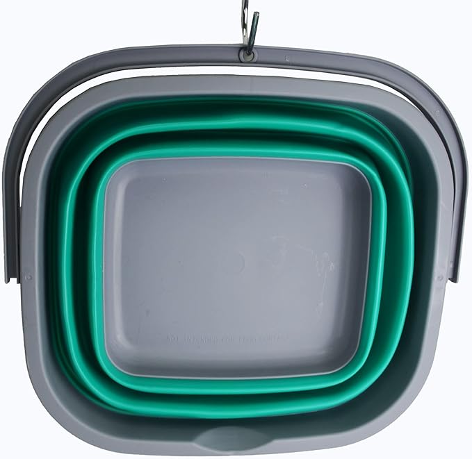 SAMMART 11L (2.9 Gallon) Collapsible Rectangular Handy Bucket (1, Dark Grey/Bluish-Green)