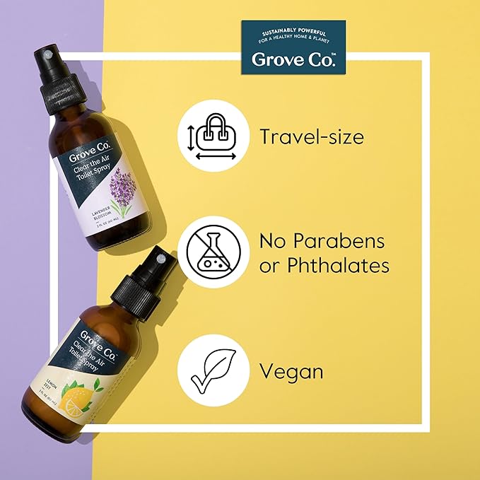 Grove Co. Toilet Spray, Clear the Air Bathroom Spray Air Freshener (2 fl oz) Odor Eliminator for Strong Odor, 100% Natural Lemon Zest Scent, Vegan, Paraben & Phthalate Free (Pack of 3)