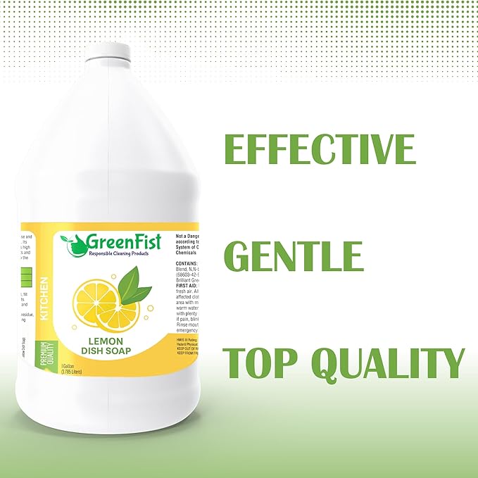 GreenFist Dish Soap Professional Detergent Liquid Pot & Pan Dish-Wash - Light or Heavy Use (Lemon, 1 Gallon)