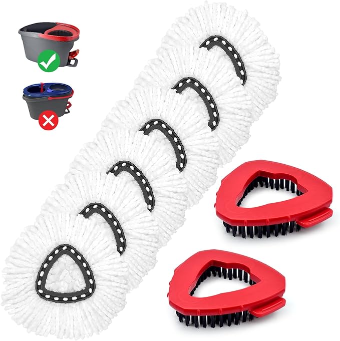 Mop Head Replacement Compatiable with Ocedar EasyWring 1-Tank System,Mircofiber Mop Heads Refill and Scrub Brush for O Cedar Easywring Spin Mop, 6 Pack Mop Refills & 2 Scrubber Head to Floor Cleaning