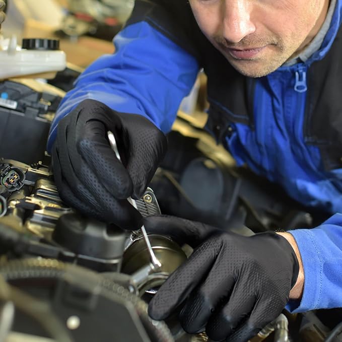 Safe Health Nitrile Industrial Disposable Gloves, Black 6 Mil, Orange 8 Mil, Diamond Textured