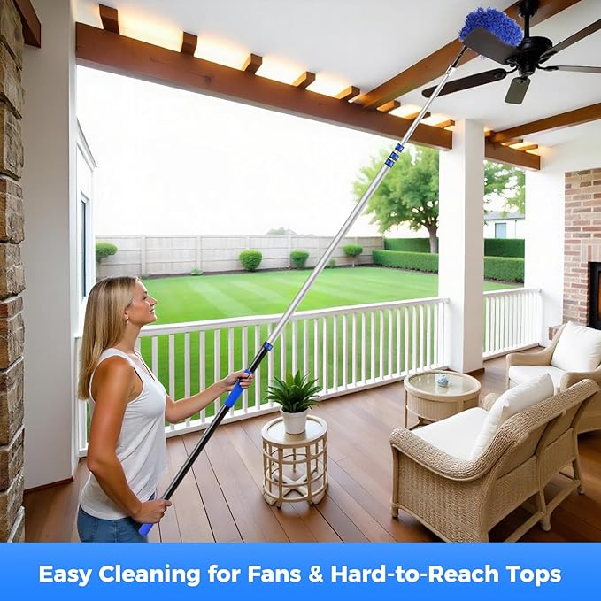 26 Feet High Reach Ceiling Fan Cleaner Duster, Window Washing Kit with Extension Pole, Aluminum 5-20 FT Telescopic Window Cleaning Squeegee Kit for Indoor Outdoor Use (Rotatable Head)