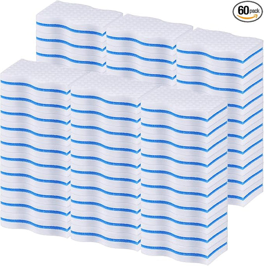 60 Pack Magic Extra Durable Sponge Eraser 3 Layer Density Cleaning Pads in Bulk Thick More Lasting Sponge Eraser for Bathroom Kitchen Floor Bathtub Toilet Cleaner(Blue and White)
