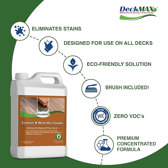 Premium Deck Cleaner Kit | Deck Cleaner and Mildew Remover | Cleans up to 1,500 Sq. Ft. | Safe for Trex, Timbertech & Wood Decking | Powerful & Eco-Friendly Deck's Cleaning Solution