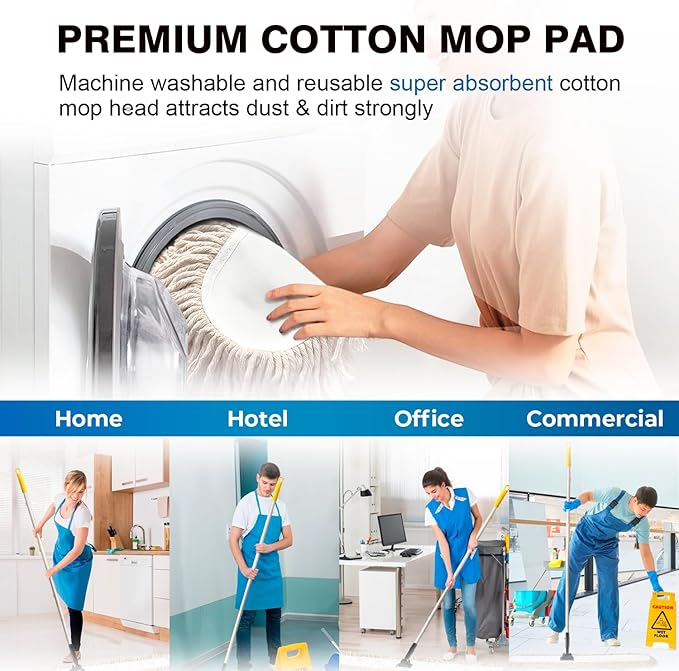 Commercial Dust Mop & Floor Sweeper，48" Industrial Dry Mop with Heavy Duty Long Handle, Premium Cotton Dust Mop Head for Hardwood Floors, Industrial, Commercial, and Residential Cleaning