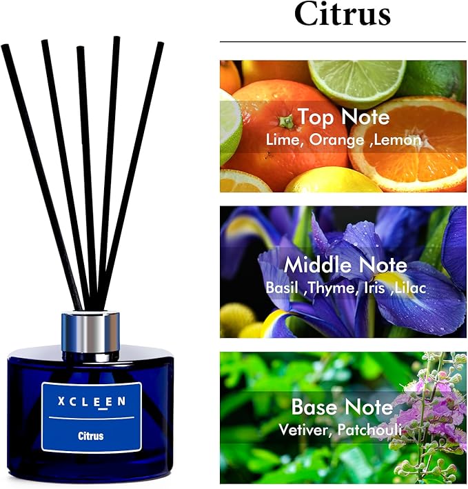 Reed Diffusers for Bathroom, 6.7 oz(200ml) Citrus Scented Oil Diffuser with Fiber Sticks, Air Freshener for Bedroom, Office, Home Fragrance Decor