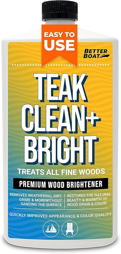 Teak Cleaner and Brightener for Wood, Teak Oil or Sealer for Boats, Indoor Furniture, Shower Stools, and Outdoor Wood Furniture Restorer for Stains
