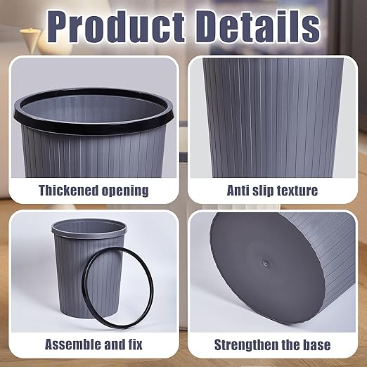 ZXJ Plastic Trash Can - 2 Gallon - Grey - Laundry Room,Bathroom,Kitchen,Office,Dormitory,Camping,Kids Room