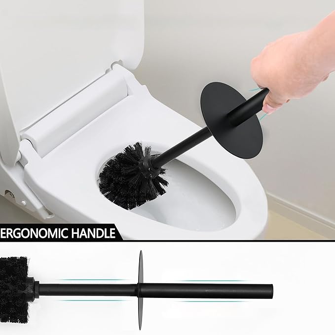 Matte Black Ribbed Design Resin Toilet Bowl Holder and Brush Set, Durable Bathroom Cleaning Tool with Ergonomic Handle and Efficient Bristles, Stylish and Compact Design