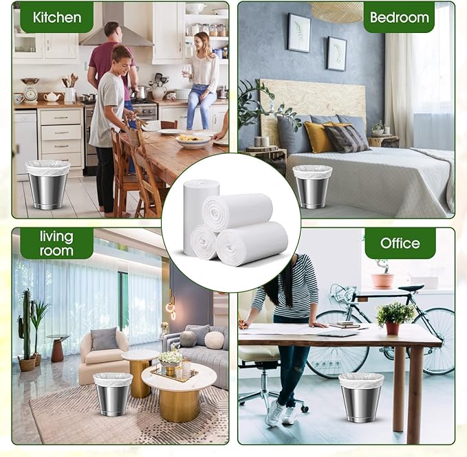 Charmount Small Trash Bags - 180 (Counts) 4 Gallon Garbage Bags for Bathroom, Kitchen, Office and Bedroom, 4 Gallon Unscented White Trash Bag …