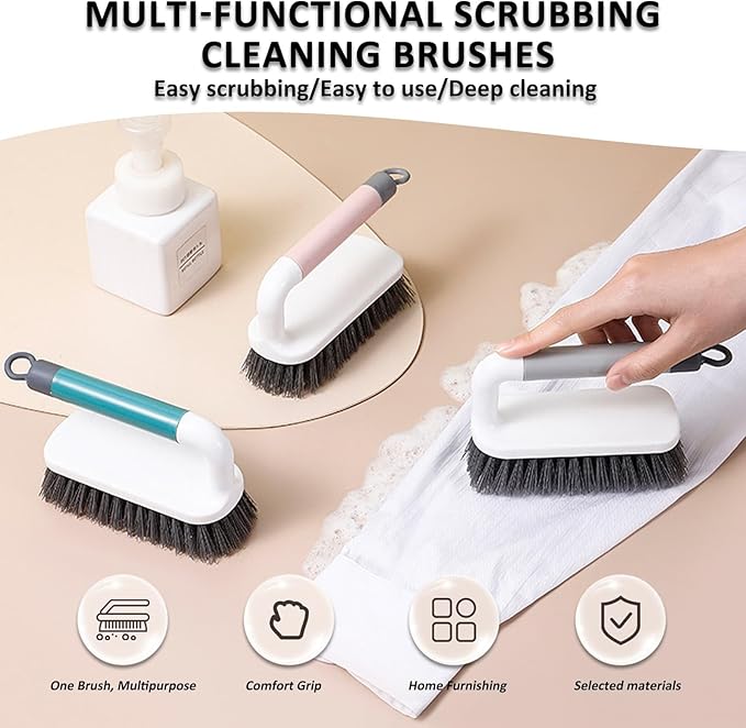 Scrub Brush, Scrubbing Cleaning Brushes, Heavy Duty Cleaning Brushes with Handle, for Shower, Bathroom, Carpet, Kitchen and Bathtub Scrubber, 2 Pack (Green)