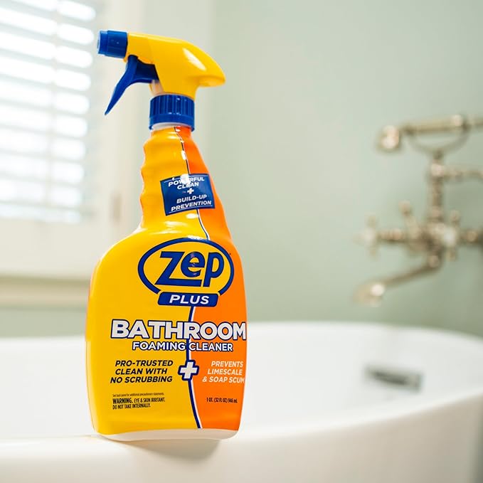 Zep Plus Bathroom Foaming Cleaner - 32 OZ (Case of 12) - R54012 - Keep Your Bathroom Clean + Protect From Future Soap Scum Buildup