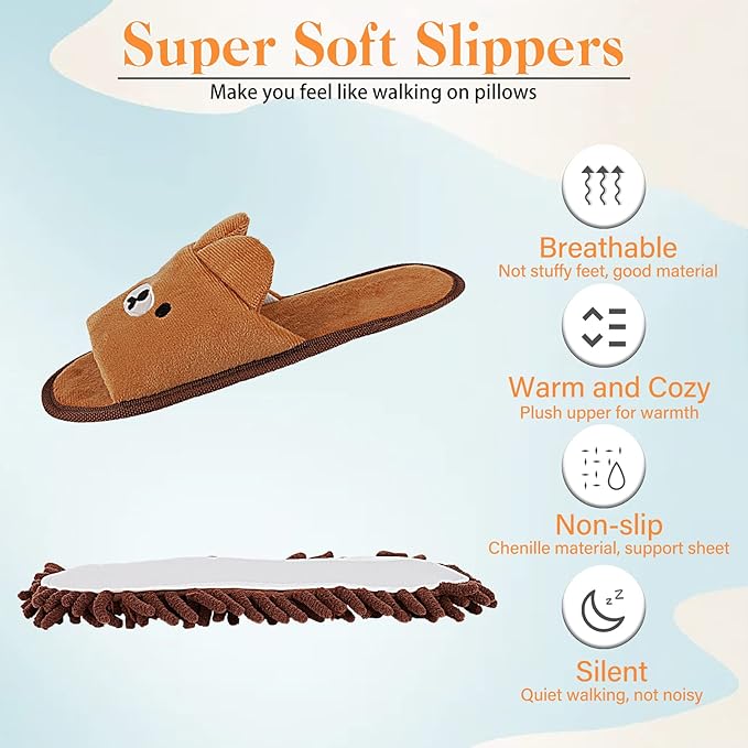 Liitrton 1 Pair Detachable Mop Slippers Shoes Microfiber Chenille Soft Comfortable Dust Dirt Hair Cleaner (Coffee)