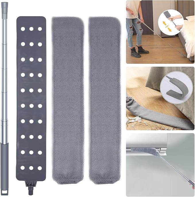 Emcgicc Retractable Gap Dust Cleaner, Microfiber Hand Duster, Under Fridge & Appliance Duster, Telescopic Dust Brush for Wet and Dry, Cleaning Tools for Home Bedroom Kitchen (55.2in, Grey)