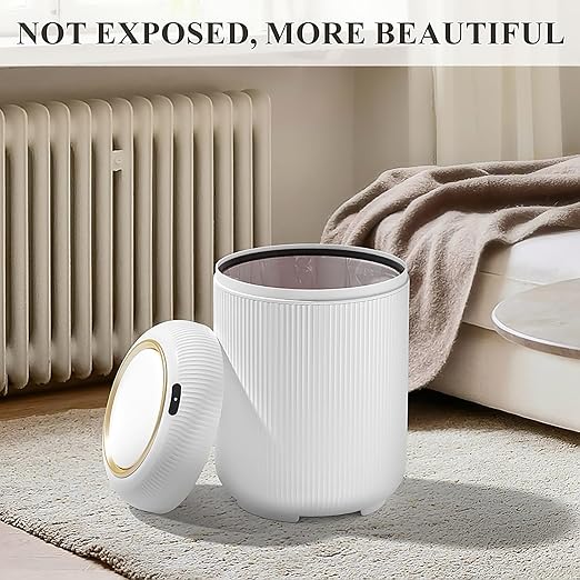 Automatic Motion Sensor Bathroom Trash Can with Lid, 3 Gallon Touchless Trash Bin, Smart Plastic Electric Garbage Cans Small White Wastebasket for Office, rv, Bedroom, Living Room