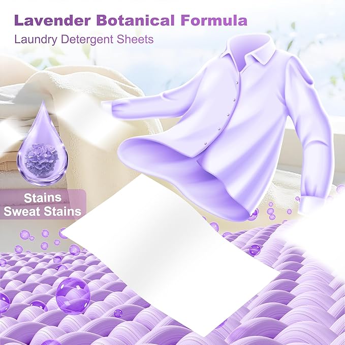 Laundry Detergent Sheets - 200 Loads, Lavender Scent, Compact, Lightweight, Eco-Friendly, Hypoallergenic, Portable, Save Space and Travel