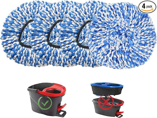 Mop Heads Replacement for O-Ceda Easy Wrin Spin Mop, Microfiber Spin Mop Refills, 4 Packs Mop Head Replacement Easy Cleaning Machine Washable