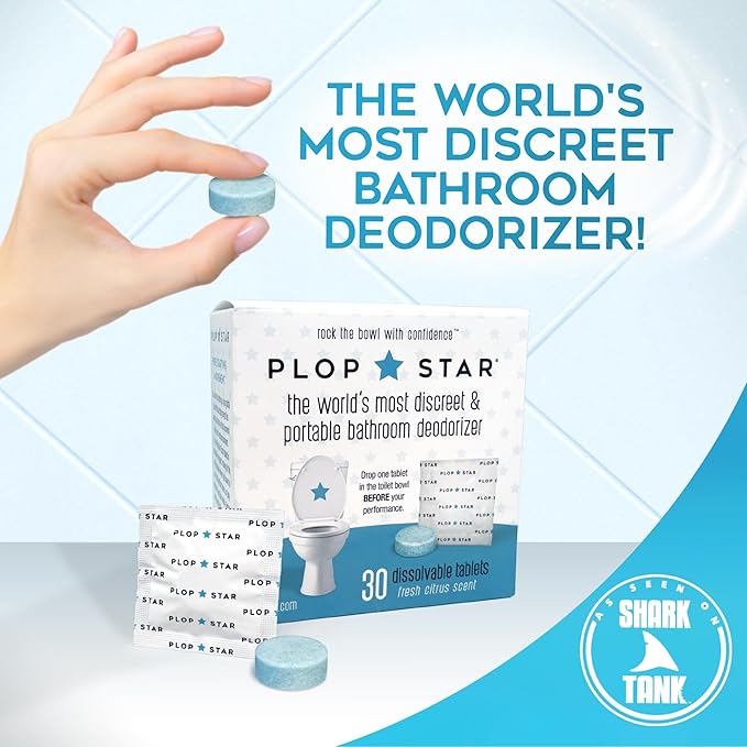 Odor Eliminating Toilet Tablets, Bathroom Deodorizer with Citrus Essential Oils, Individually-Wrapped Toilet Deodorizer, Single-Use Bathroom Odor Eliminator, 30 Tablets