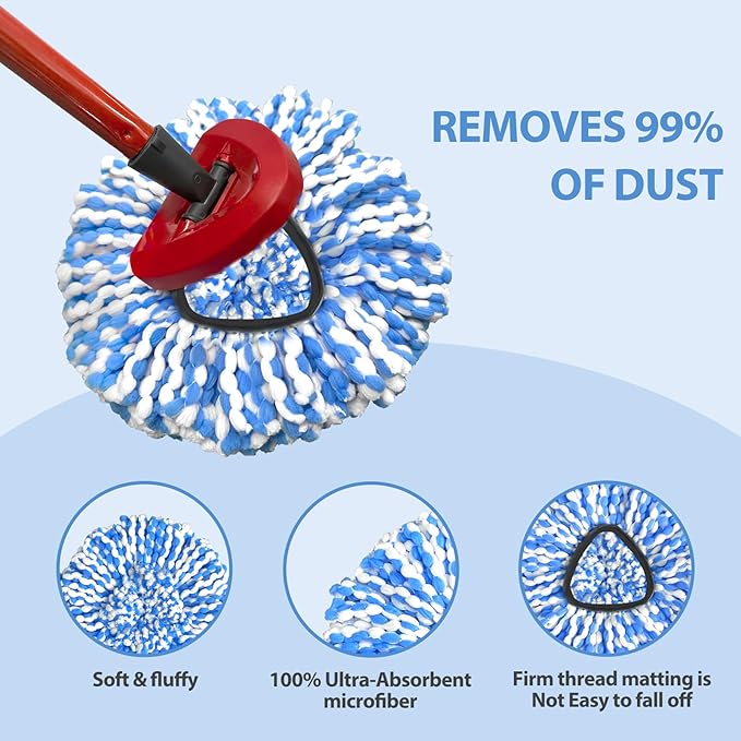 Spin Mop Replacement Heads, Microfiber Mop Refills, Easy to Replace, 4 Pack