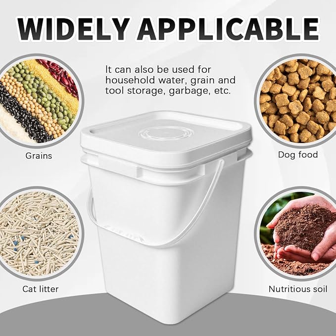 6 Pcs 5 Gallon Square Bucket with Lid Food Storage Container with Plastic Handle,Industrial Bucket with DIY Label Stickers and Towel for Paint Storage Tanks Handicrafts