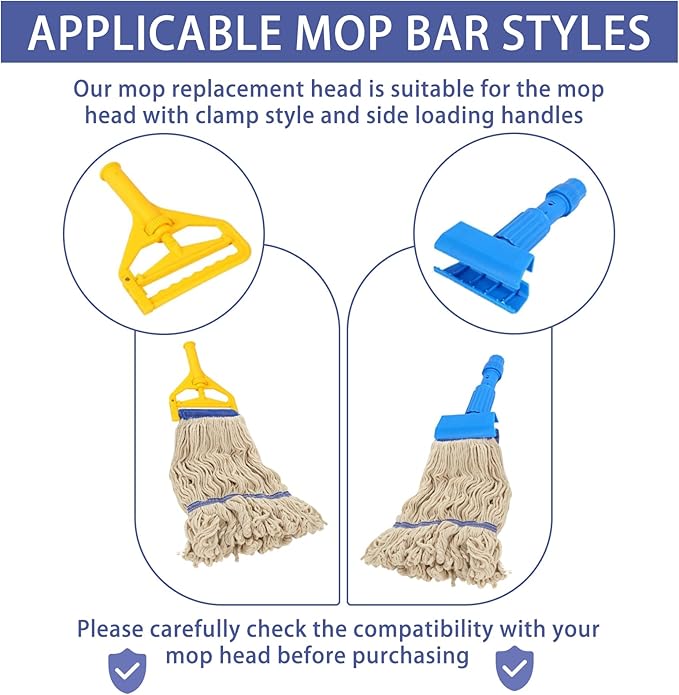 6 Pcs Mop Head Replacement Commercial Heavy Duty Mop Head for Floor Cleaning Wet Industrial White Cotton Loop-End String Wet Mop Head for Home, Industrial Cleaning