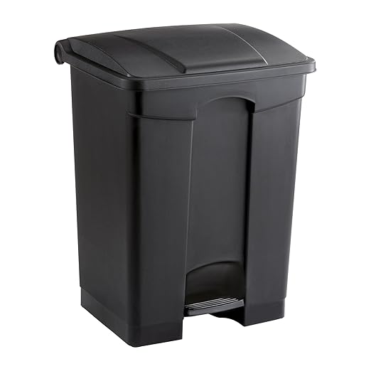 Safco Step On Plastic Trash Can with Foot Pedal, 17 Gallon Garbage Can for Kitchen, Indoor or Outdoor Use, Hands Free, Black