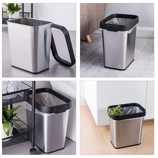 3 Pack Stainless Steel Trash Can 3 Gallon, Open Top Trash Can, 8" x 11" x 13", Rectangle Rubbish Bin, Slim and Narrow, No Lid Small Wastebasketfor Kitchen, Bathroom, Living Room, Office