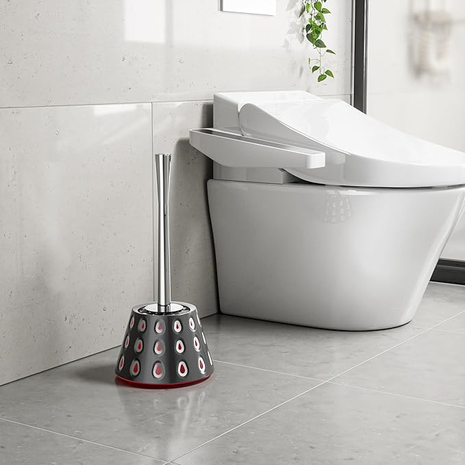Modern Designer Toilet Brush and Holder Set – Charcoal Gray Decorative Bathroom Brush with Artistic Teardrop Pattern, Rust-Resistant and Compact, Ideal for Stylish Homes or Guest Bathrooms