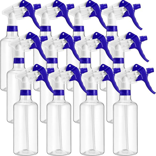 Eccliy 12 Pcs 16 Oz Plastic Spray Bottle, Adjustable Empty Reusable Sprayer for Cleaning, Planting, Water, Bathroom and Kitchen, BBQ, Commercial and Residential(Blue,Clear)