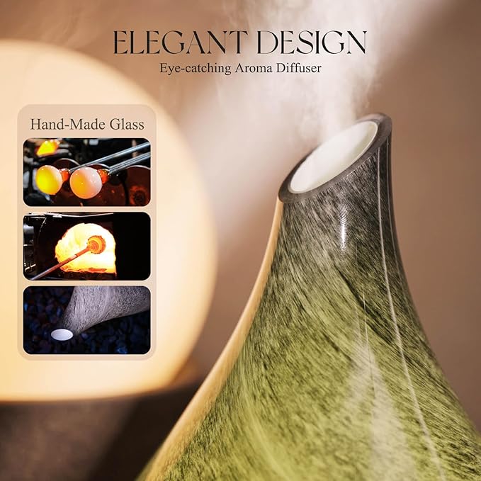 Porseme 280ml Essential Oil Diffuser Glass Color Changing Aroma Air Diffusers Aromatherapy Ultrasonic Cool Mist Humidifier 7 Running Hours Waterless Auto-Off for Sleeping, Yoga, Office, Spa (Obsidian)