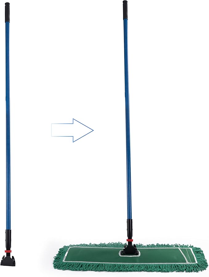 Matthew Cleaning Commercial Quick-Change Dust Mop Handle with Clip-on Metal Gripper for Heavy Duty Mop Head Replacement Holder, Fiberglass Handle 60 inch 12packs-Blue