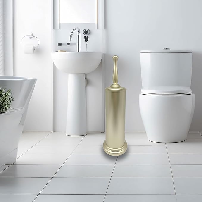 Satin Matte Gold Toilet Bowl Brush with Holder, Durable Bathroom Cleaning Tool, Modern Design for Easy Toilet Maintenance, Bathroom Cleaner Brush for Efficient Cleaning and Hygiene
