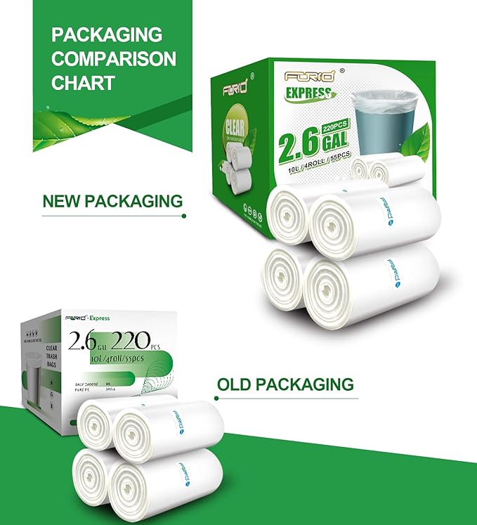 FORID Clear Small Trash Bags, 2.6 Gallon Garbage Bags, Wastebasket Bin Liners 220 Count Plastic Trash Bags for Bathroom Bedroom Office Garbage Can 10 Liters - Durable & Thick Trash Bag