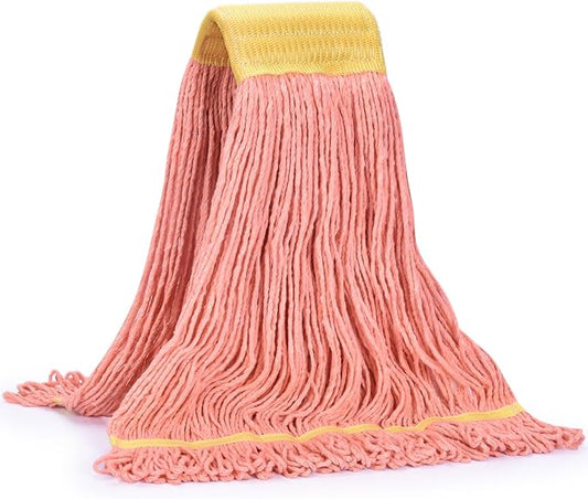 Matthew Cleaning Commercial Mop Head Replacement, 5 Inch Wide Headband, Looped End Cotton Blend String Wet Mops for Floor Cleaning, 24 oz Large, 1-Pack Orange