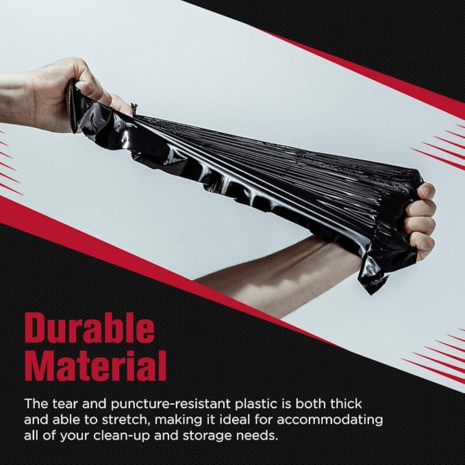 Tasker Contractor Garbage Bags 55 Gallon Heavy Duty 3 Mil (32 Count w/Ties) 60 Gal Contractor Bags 3 Mil. 55 Gallon Heavy Duty X-Large Black Trash Bags 50 Gal,