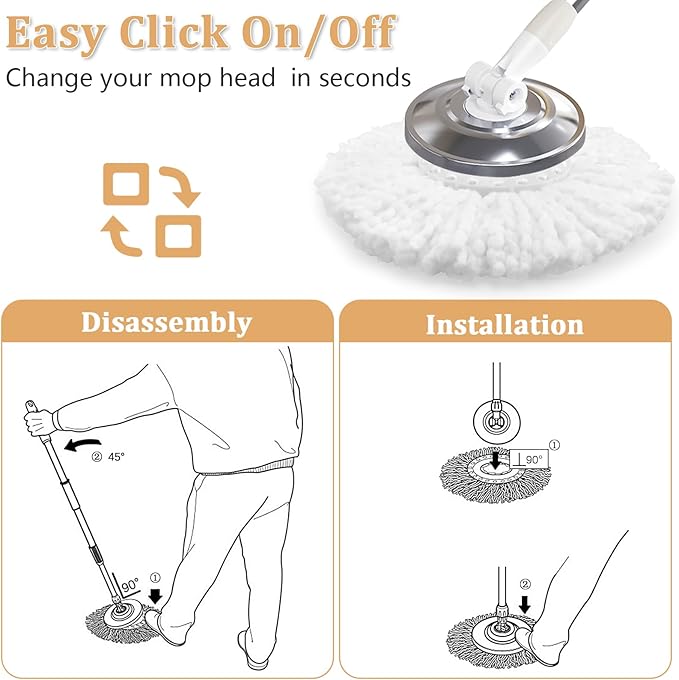 NICEMOVIC 6 Pack Spin Mop Replacement Head for 360° Spin Mop System, Standard Size Round Shape Spin Mop Replacement Head, Microfiber Refills Machine Washable and Easy Cleaning