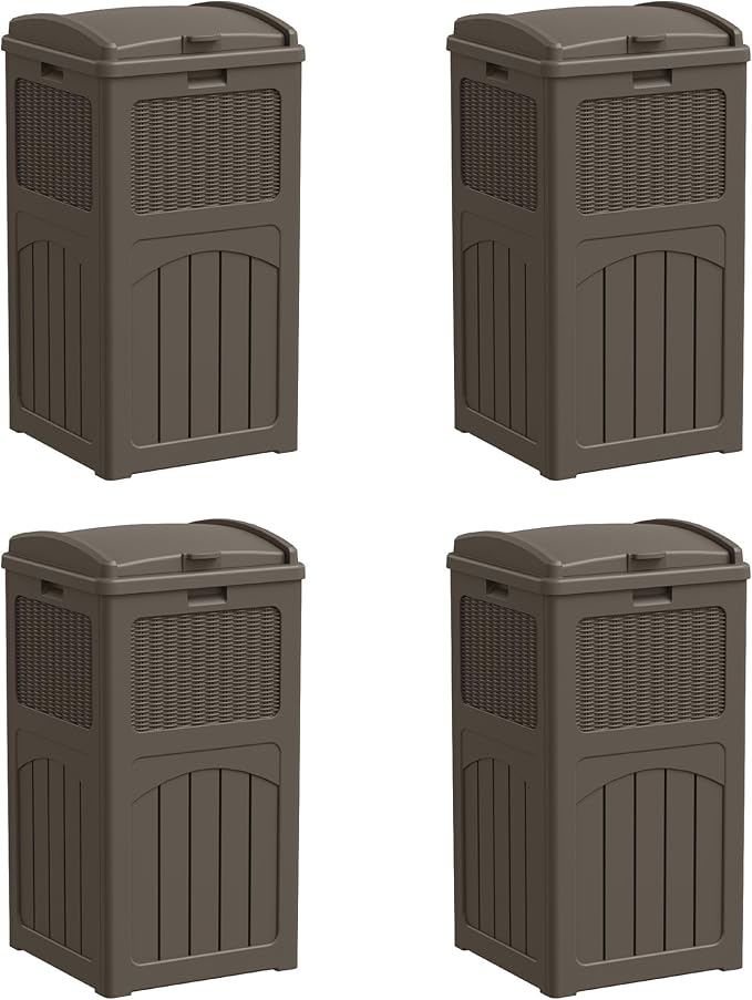 YESHOMY 4 Pack Outdoor Trash Can with Lid, Garbage Bins for Garden, Porch, Home and Kitchen, Brown