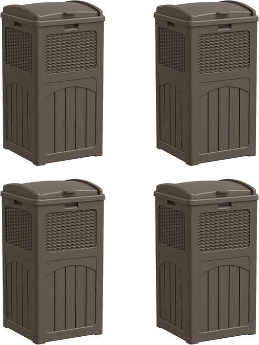 YESHOMY 4 Pack Outdoor Trash Can with Lid, Garbage Bins for Garden, Porch, Home and Kitchen, Brown