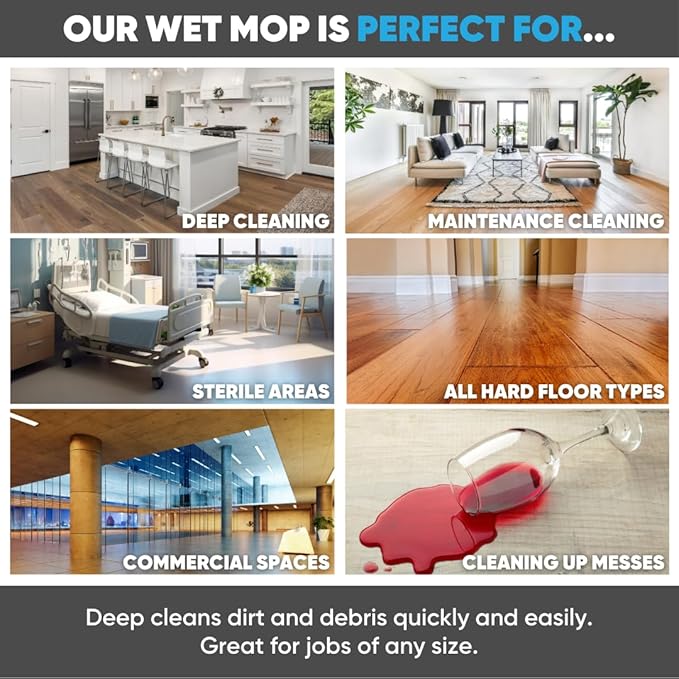 Microfiber Wholesale 18 inch Microfiber Mop Pads - Machine Washable, Reusable, Refills & Replacement Wet Mop Heads Compatible with Any Microfiber Flat Mop System (3 Pack)