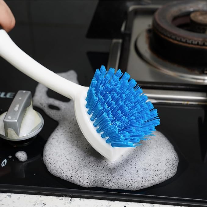 Dish Brush Set of 3 with Water Bottle Brush, Dish Scrub Brush and Scrubber Brush, Long Handle Kitchen Scrub Brushes for Dishes, Bottles, Cups, Pots, Pans and Sinks, Round Head