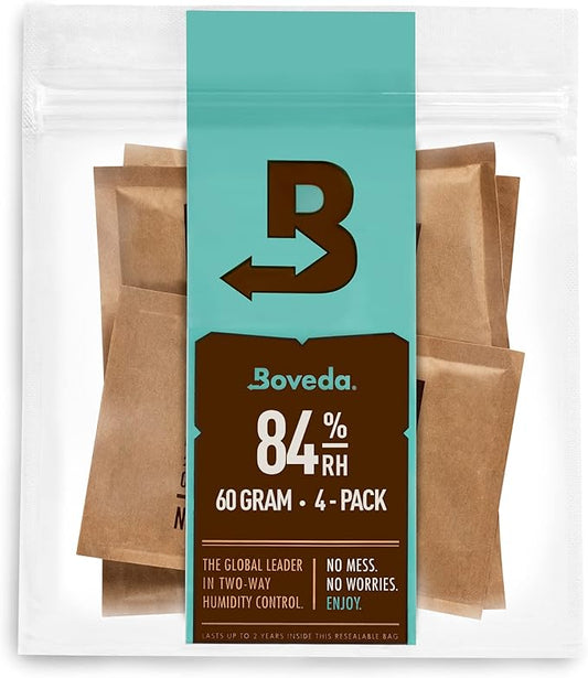 Boveda For Seasoning Two-Way Humidity Control Packs – 84% RH to Season a Wood Humidifier Box (Small- to Medium-Size, Up to 100-Count) – Size 60 – 4 Pack in a Resealable Bag