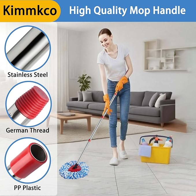 Small Spin Mop Replacement Head for O Cedar RinseClean 2-Tank System, 2 Fluffy Microfiber Mop Refills with 1 Small Base & 4-Section 30-58in Mop Handle, Replace Heads for Deep Clean, Machine Washable