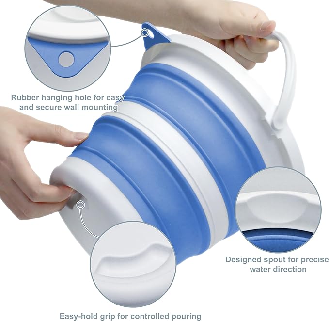 Small Collapsible Bucket 1.3 Gal/5L, Space-Efficient, Portable Foldable Water Pail for Household, Outdoor Use, Car Wash, Camping, Fishing - Blue, Single Pack