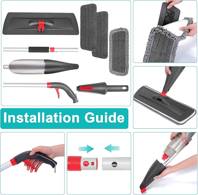 Spray Mop for Floor Cleaning with 3pcs Washable Pads - Wet Dry Microfiber Mop with 800 ml Refillable Bottle for Kitchen Wood Floor Hardwood Laminate Ceramic Tiles Floors Dust Cleaning