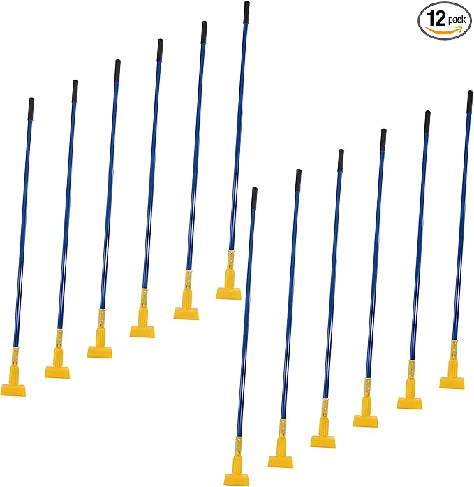 Matthew Cleaning Commercial Quick-Change Iron Mop Handle for Floor Cleaning Heavy Duty Mop Stick Replacement 60inch Jaw Clamp-Style Wet Mop Handle 12 Packs
