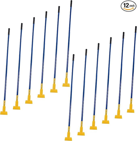 Matthew Cleaning Commercial Quick-Change Iron Mop Handle for Floor Cleaning Heavy Duty Mop Stick Replacement 60inch Jaw Clamp-Style Wet Mop Handle 12 Packs