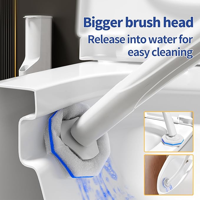 Disposable Toilet Brush Cleaning System, Two Sets of Wands and 60p Refills Pads Replacement Heads, Wall Mounted Toliet Stick Wand Starter Kit Bathroom Maintenance, Toilet Bowl Cleaner Holder