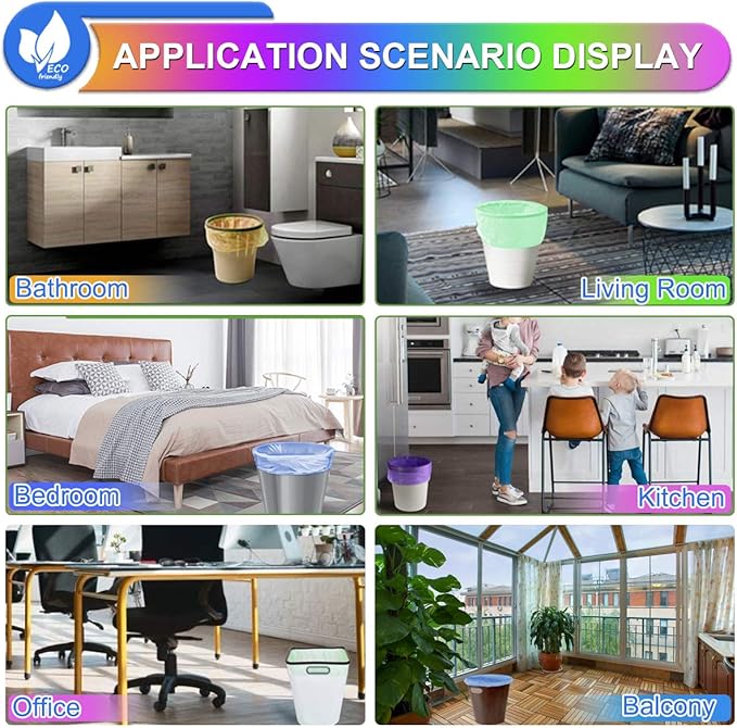 Small Garbage Bags 2.6 Gallon Colorful Biodegradable Trash Bags,120 Counts Bathroom Garbage Bags Unscented Wastebasket Liners for Office, Bedroom,Living Room 7-10L